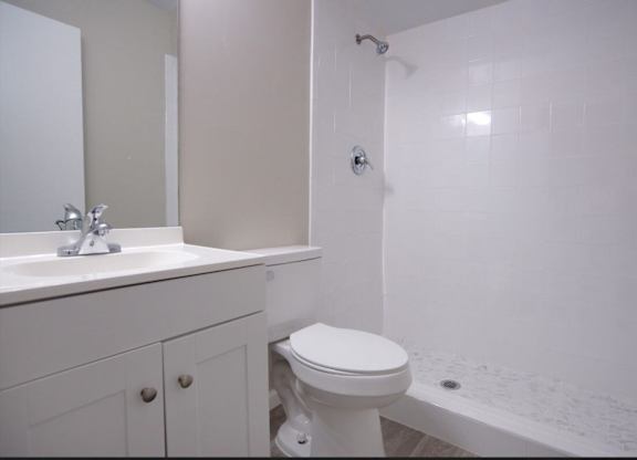 A white toilet sits next to a sink in a bathroom.