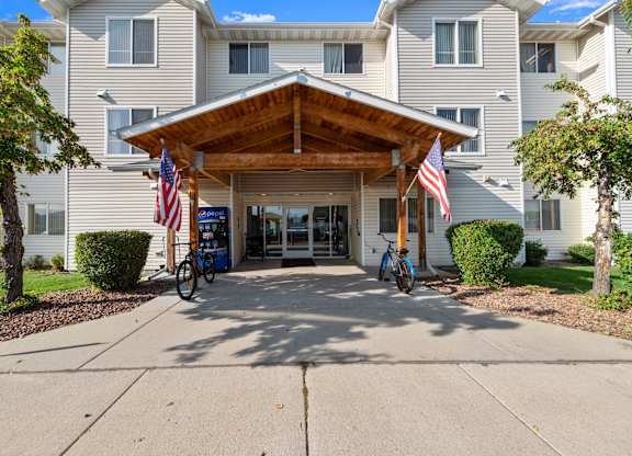 The front of a building with a covered walkway
