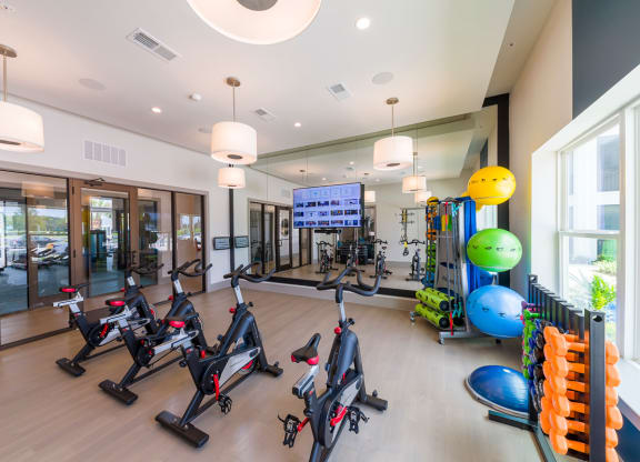 Modern fitness center with cardio and strength training equipment at Ciel Luxury Apartments, Florida, 32246