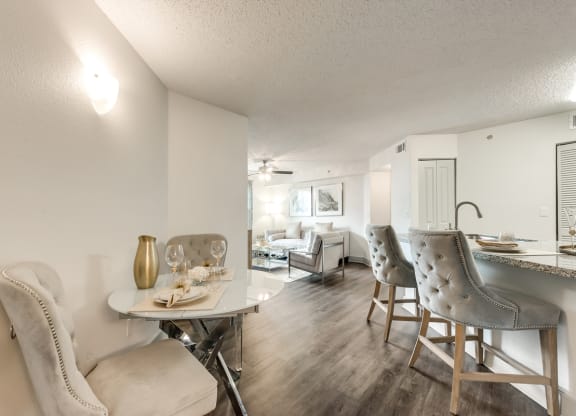 Bahia Cove Apartments Open Kitchen, Living, and Dining Space