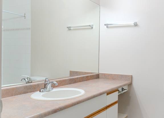 A bathroom with a sink, mirror, and toilet.