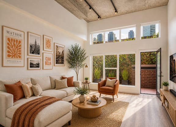 Living room with white couch
