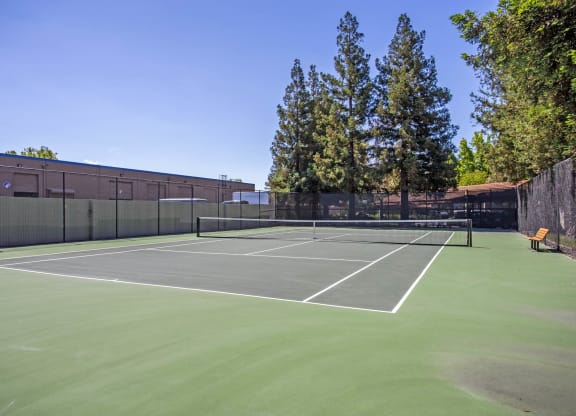 the tennis court at the apartments for rent at Valley Plaza Villages, California