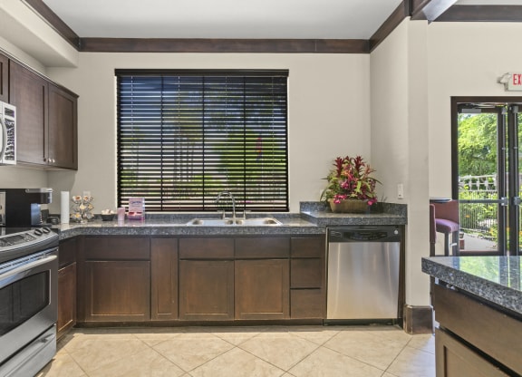 A large kitchen clubhouse ready for gatherings  at Adiamo Palm Valley, Arizona