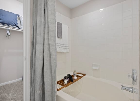 a bathroom with a bathtub and shower at Artisan Apartments & Shops, Austin, TX