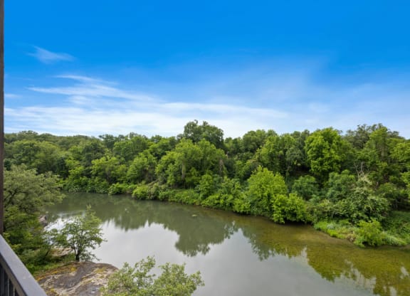 A view of the Housatonic river from a balcony at Waters Edge Apartment Homes, Georgetown, Texas