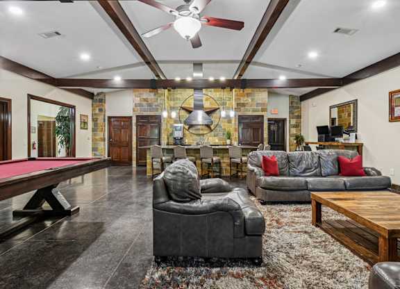 Clubhouse With Pool Table at The Canyons Apartments, Fort Worth, TX, 76116