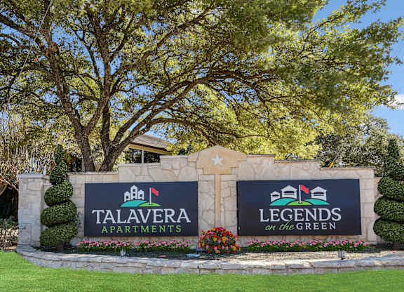 the sign at the entrance to thetalavera apartments on the green