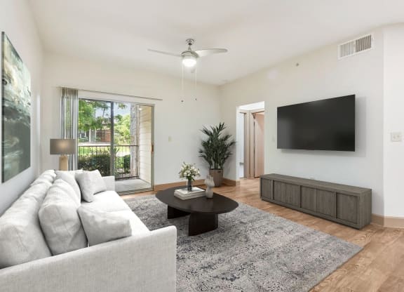a living room with a couch and a tv at Lakeline East Apartments, Cedar Park, 78613