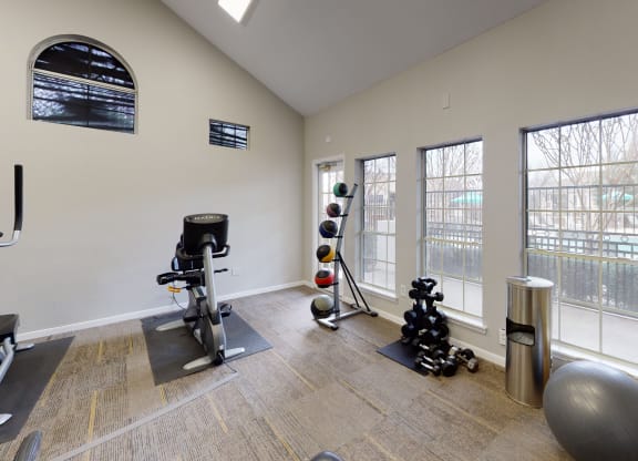 Well lit and spacious fitness areas at The Legends at Eagle Mountain Lake, Fort Worth, TX