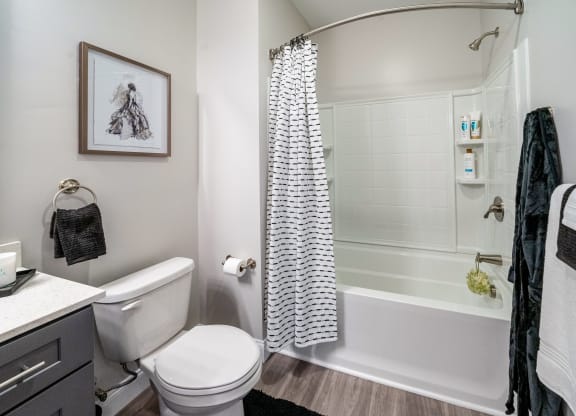 the preserve at ballantyne commons apartments bathroom with toilet and shower at The Oasis at Plymouth, Plymouth, MA