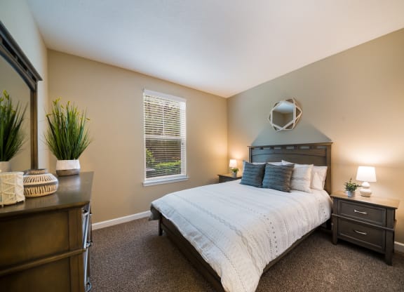 a bedroom with a bed and a dresser and a window at The Oasis at Highwoods Preserve, Tampa, FL, 33647