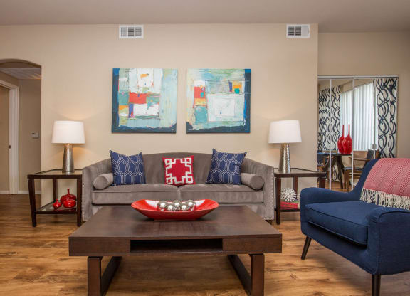 Sofa in living room at The Belmont by Picerne, Las Vegas, 89183