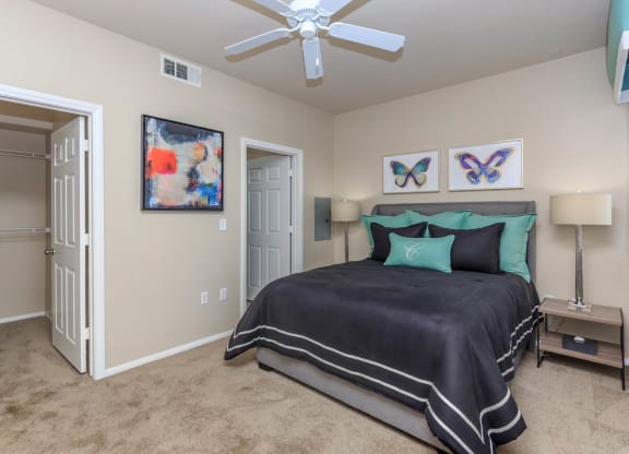 Bed with pillows at The Covington by Picerne, Las Vegas