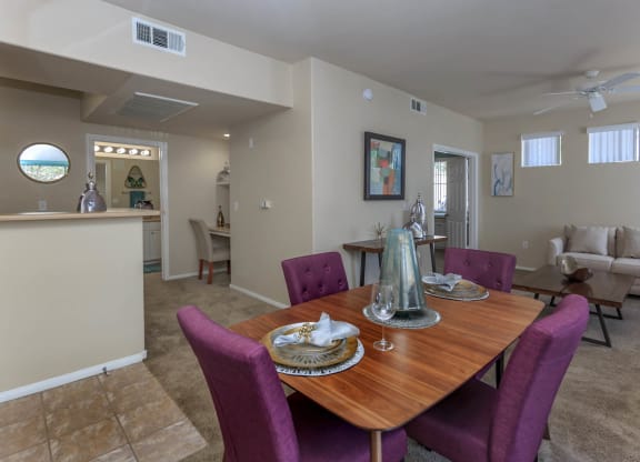 Wooden dining table at The Covington by Picerne, Nevada