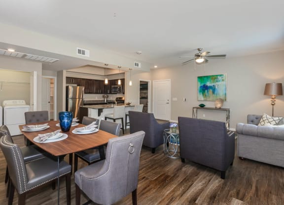 Wooden table for dining at Level 25 at Durango by Picerne, Las Vegas, 89113