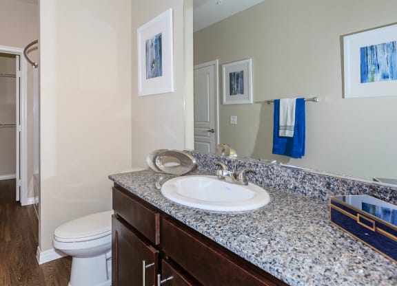 Bathroom with cabinets at Level 25 at Durango by Picerne, Las Vegas, Nevada