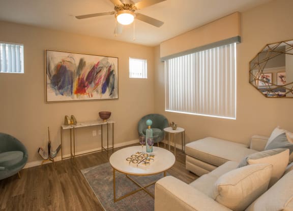 Living room couch at Level 25 at Oquendo by Picerne, Nevada, 89148