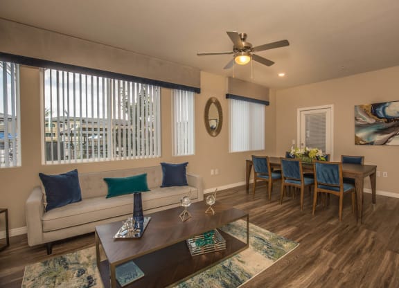 Living room with window at Level 25 at Oquendo by Picerne, Las Vegas, NV