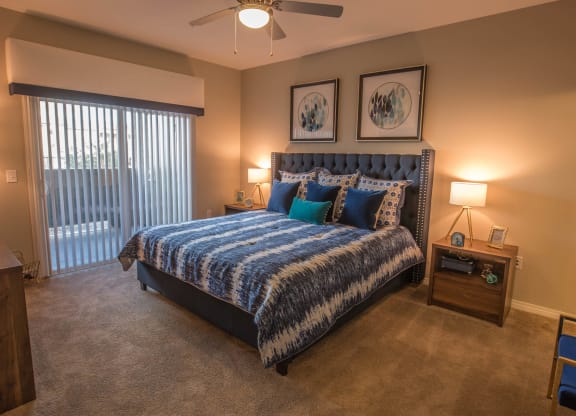 Bedroom decor with lamps at Level 25 at Oquendo by Picerne, Las Vegas, NV, 89148