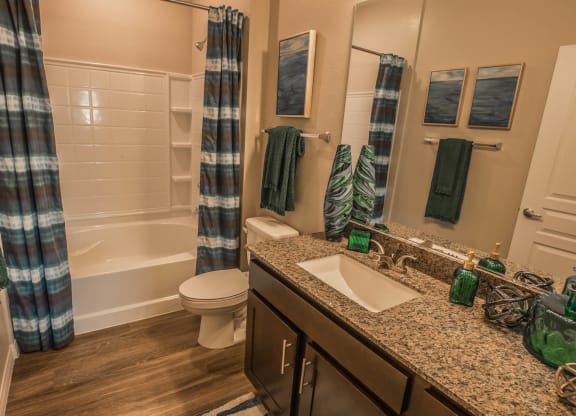 Bathroom with bath tub at Level 25 at Oquendo by Picerne, Las Vegas, 89148