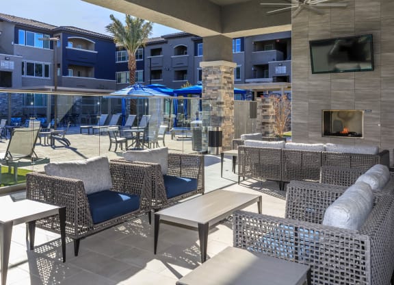 Table chairs outside at Level 25 at Sunset by Picerne, Las Vegas, Nevada