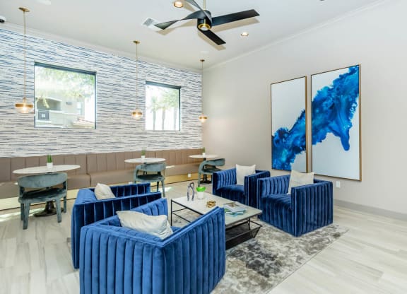 blue sofa at The Paseo by Picerne, Goodyear, AZ