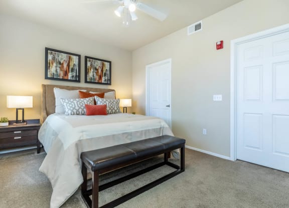 Bedroom with lamps at The Paseo by Picerne, Goodyear, Arizona