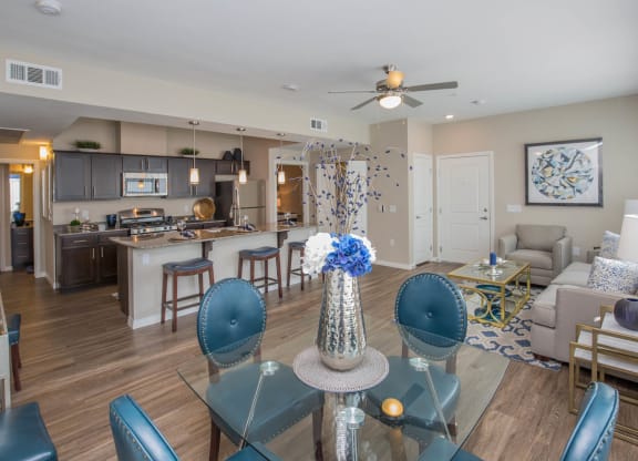Living Area And Kitchen View at The Passage Apartments by Picerne, Henderson