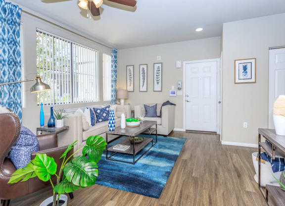 Living Room With Ceiling Fan at The Presidio by Picerne, Nevada, 89084