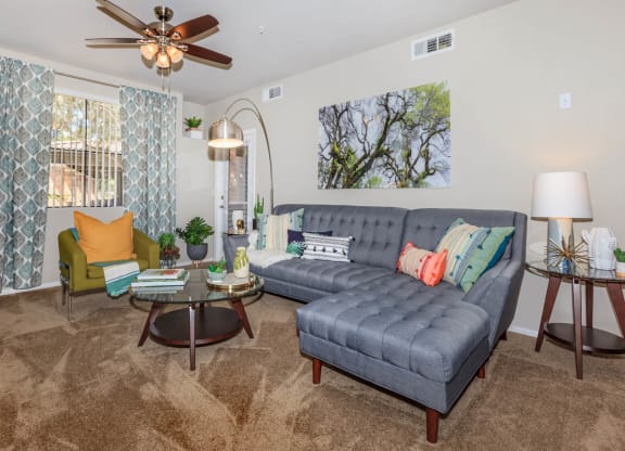 Large Living Room With Ceramic Tile Flooring at The Presidio by Picerne, N Las Vegas, NV, 89084