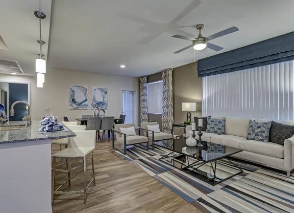 Living room with modern kitchen 1 at The View at Horizon Ridge, Henderson, Nevada