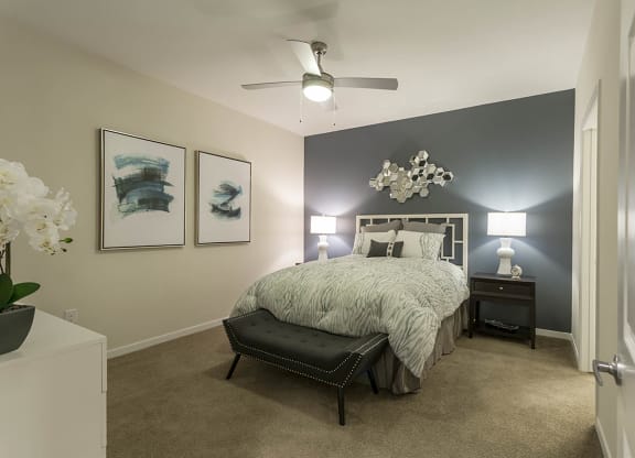 Bedroom with lamps for decor at The View at Horizon Ridge, Henderson, NV, 89012