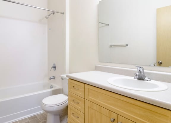 Model Second Bathroom at Abbey Rowe Apartments in Olympia, Washington, WA