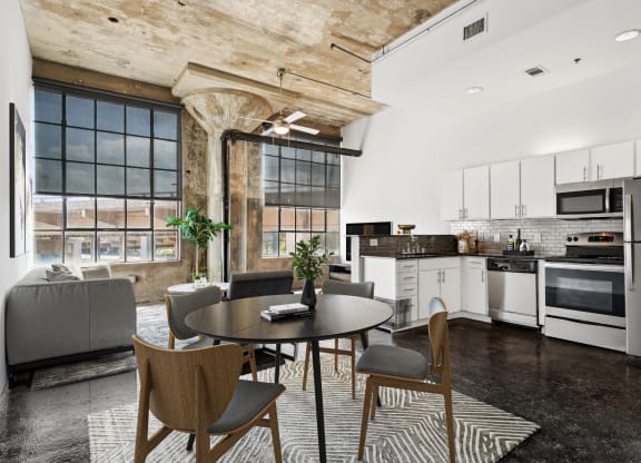 Adam Hats Lofts staged living space. Apartments in Dallas, TX