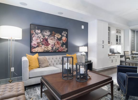 Luxury Vinyl Plank Flooring In Kitchen And Living Room at The Alastair at Aria Village, Sandy Springs, Georgia