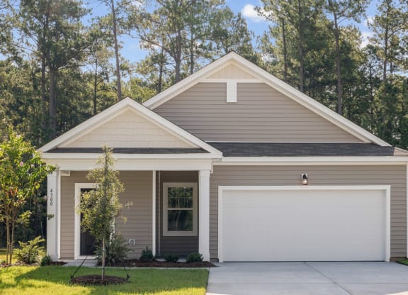 Front exterior of the Sequoia home painted in gray at Beacon at Ashley River Landing in Summerville, SC