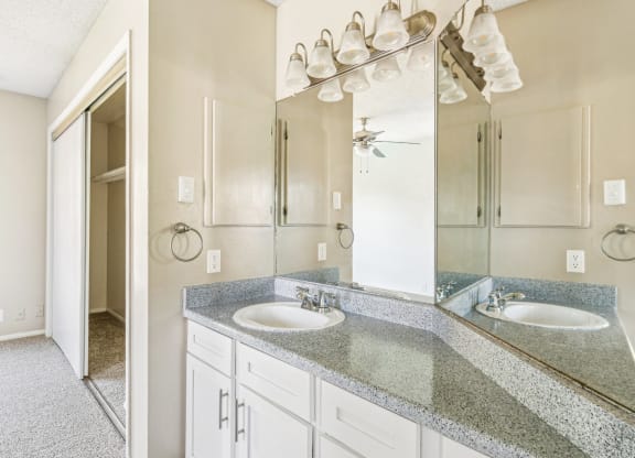 Luxurious in-room vanity at Bandera Crossing apartments in San Antonio, TX