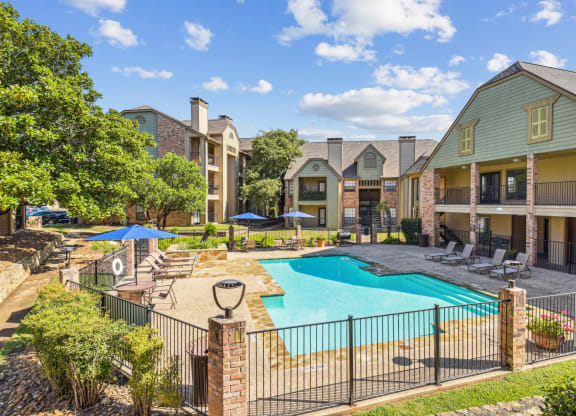 Resort-style pool at Bandera Crossing apartments in San Antonio, TX