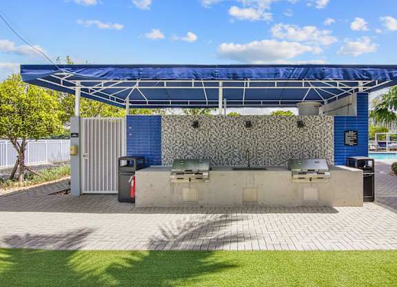 Grilling station with two BBQ grills at Blue Lagoon 7 in Miami, FL