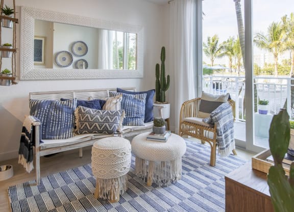 Sofa with cusions and decor at Blue Lagoon 7, Miami, Florida