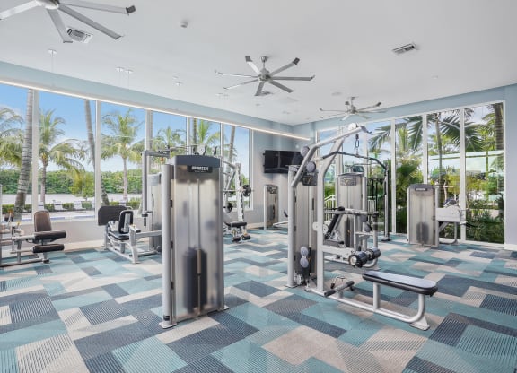 fitness room with exercise machines at Blue Lagoon 7 in Miami, FL