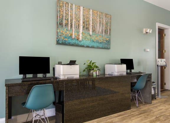 Quiet and efficient business center perfect for remote work at Angel Landing apartments in Pensacola, FL