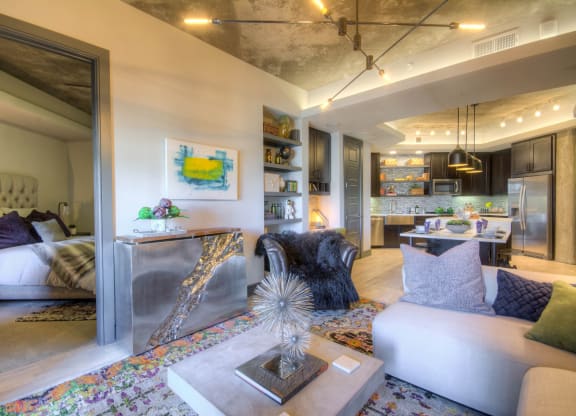 Modern interior of apartment unit near deep ellum at The Case Building in Dallas, TX