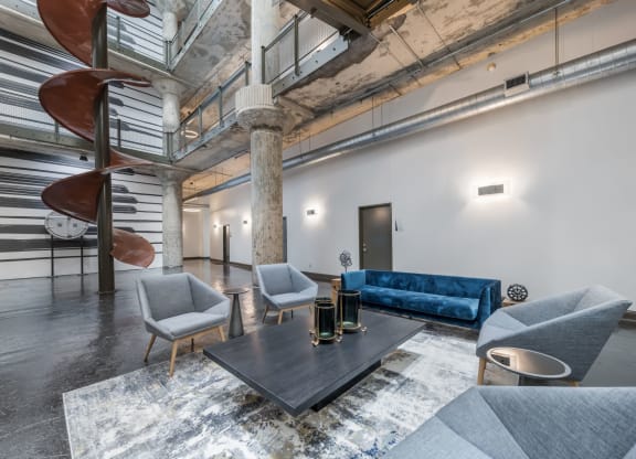 Lobby Seating Area at Adam Hats Lofts in Deep Ellum, Dallas, Texas, TX