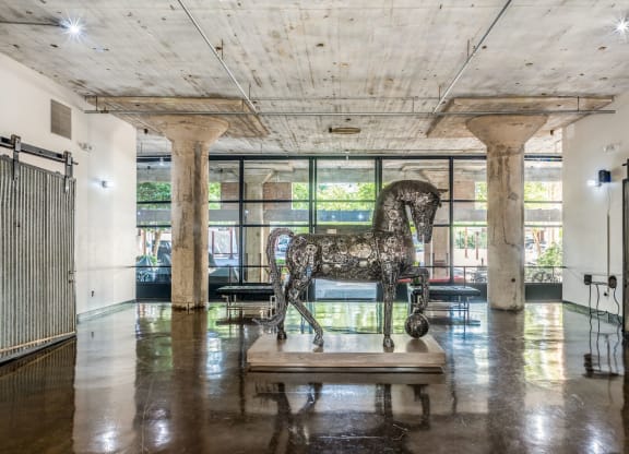 Statue of horse in Continental Lofts Lobby - Deep Ellum Lofts, Dallas, Texas, TX