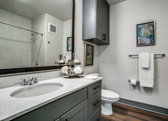 2 Bedroom: Master Bathroom at Epoch on Eagle Apartments in Denton, TX