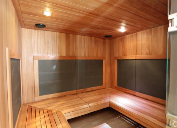 Our sauna with wooden walls at Grand Reserve at Pelham in Pelham, AL