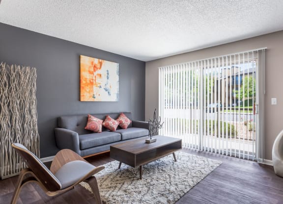 Model Unit Living Room at Greensview Apartments in Aurora, Colorado, CO