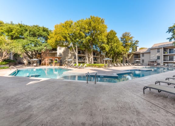 Midpoint of our beautiful pool at Hillside Creek Apartments in Austin, TX
